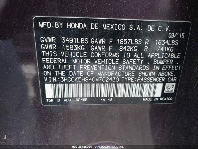 Honda Fit Ex-l 2016 3HGGK5H84GM702430 Image 9