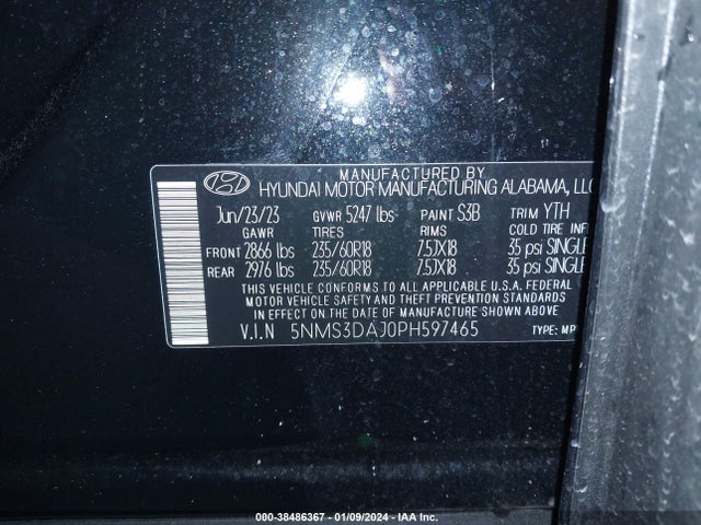 Hyundai Santa Fe Sel 2023 5NMS3DAJ0PH597465 Image 9