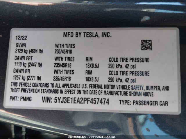 2023 TESLA MODEL 3 5YJ3E1EA2PF457474 Photo 8