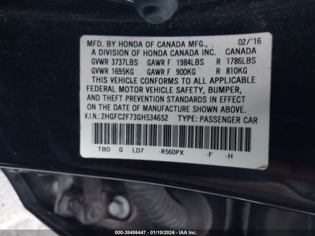 2HGFC2F73GH534652 Honda CIVIC EX