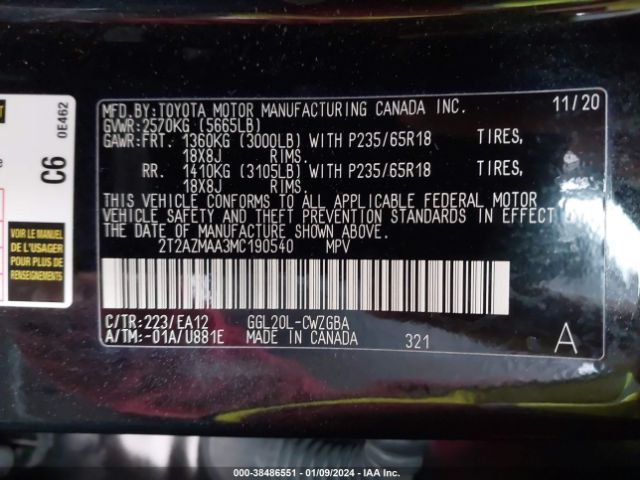 2T2AZMAA3MC190540 Lexus RX 350