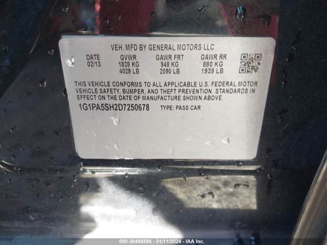 2013 CHEVROLET CRUZE LS AUTO VIN: 1G1PA5SH2D7250678