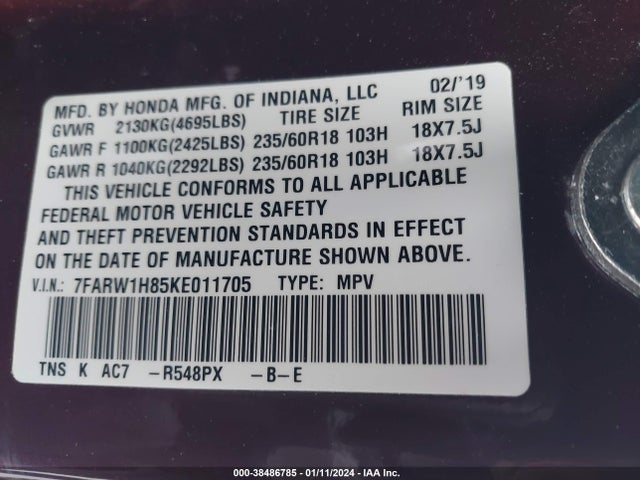 Honda Cr-v Ex-l 2019 7FARW1H85KE011705 Image 9