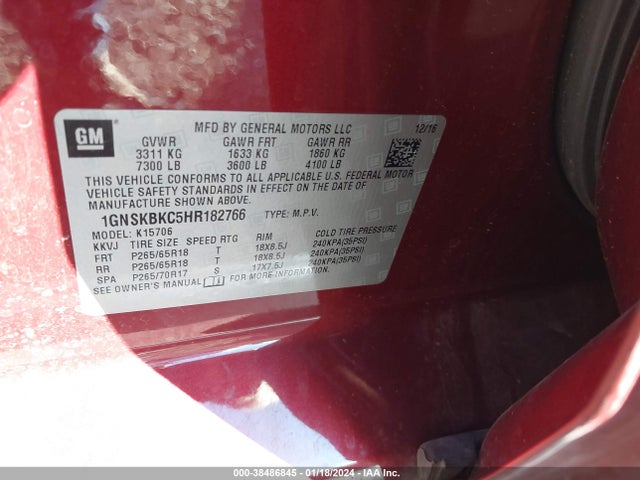 Chevrolet Tahoe Lt 2017 1GNSKBKC5HR182766 Image 9