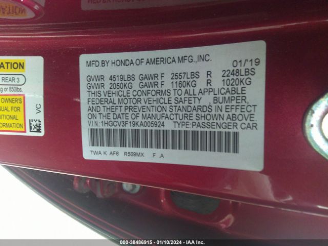 1HGCV3F19KA005924 Honda ACCORD HYBRID