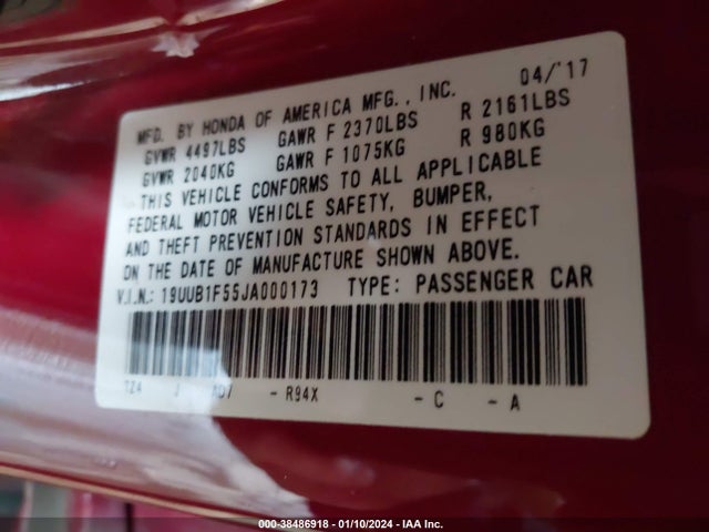 19UUB1F55JA000173 Acura Tlx Tech Pkg