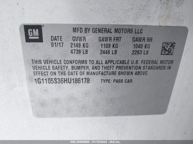 1G1105S36HU186178 Chevrolet IMPALA 1LT