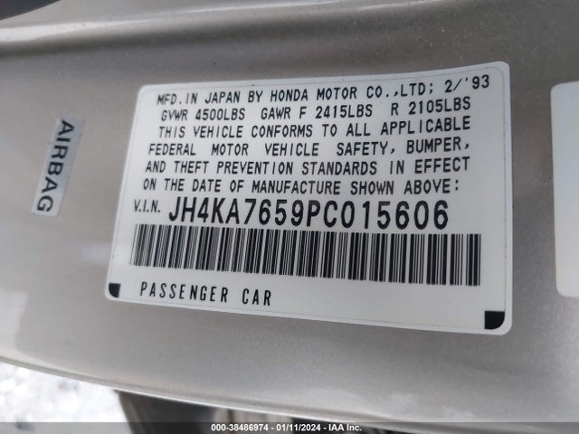 1993 ACURA LEGEND L VIN: JH4KA7659PC015606
