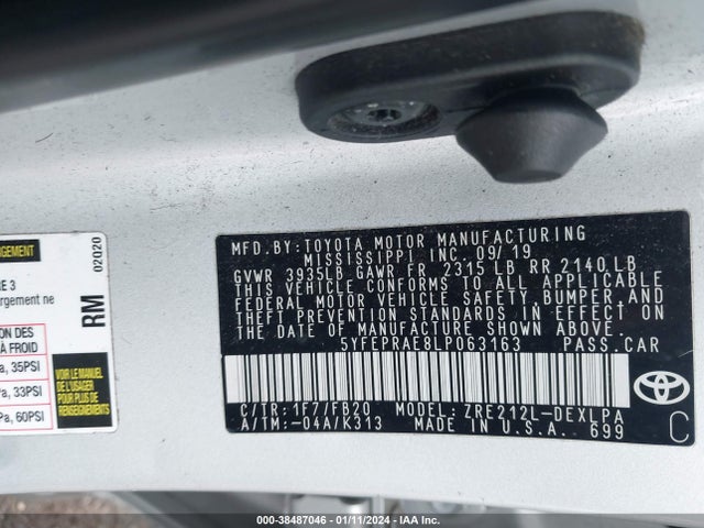 Toyota COROLLA LE 2020 5YFEPRAE8LP063163 Image 9