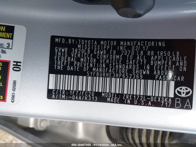 Toyota COROLLA SE 2017 5YFBURHE3HP652369 Image 9