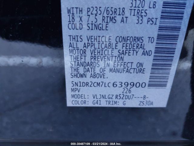 5N1DR2CM7LC639900 Nissan Pathfinder Sl 4wd