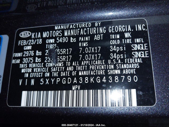 KIA Sorento 2.4l Lx 2019 5XYPGDA38KG438790 Image 9