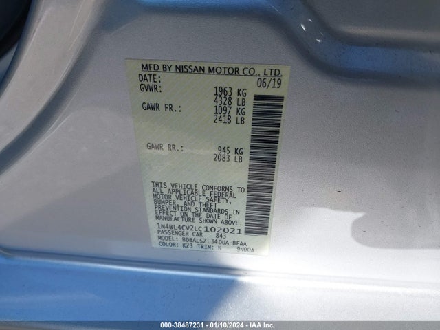 Nissan Altima Sr Fwd 2020 1N4BL4CV2LC102021 Image 9