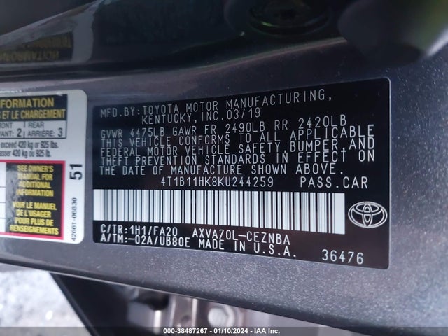 Toyota CAMRY LE 2019 4T1B11HK8KU244259 Image 9
