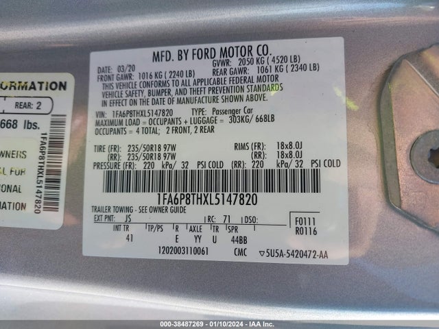 Ford Mustang Ecoboost Premium Fastback 2020 1FA6P8THXL5147820 Image 9