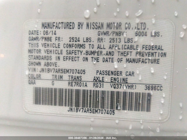 Продаж на аукціоні авто 2014 Infiniti Q50 Premium, vin: JN1BV7AR5EM707405, номер лоту: 38487356