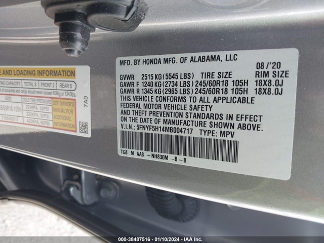Honda Pilot 2wd Lx 2021 5FNYF5H14MB004717 Image 9