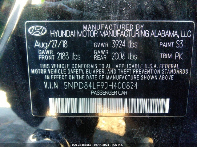 Hyundai ELANTRA SEL 2018 5NPD84LF9JH400824 Image 9