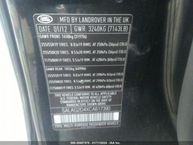 2012 LAND ROVER LR4 SALAG2D4XCA617390 Photo 8
