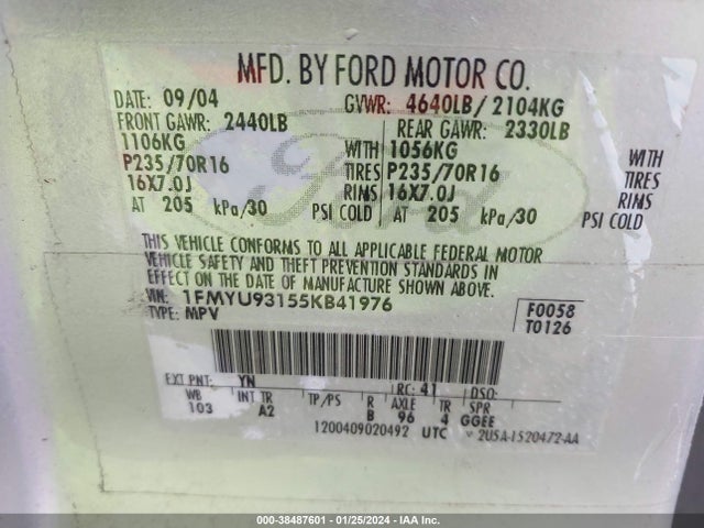 2005 FORD ESCAPE XLT VIN: 1FMYU93155KB41976