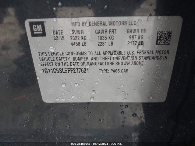 Chevrolet MALIBU 1LT 2015 1G11C5SL5FF277631 Image 9
