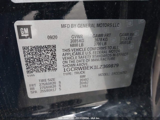 1GCRWBEK1LZ369879 Chevrolet Silverado 1500 2wd Double Cab Standard Bed Custom