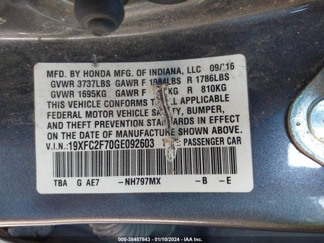 Honda CIVIC EX 2016 19XFC2F70GE092603 Image 9