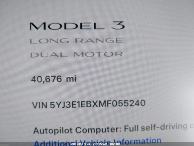 5YJ3E1EBXMF055240 Tesla Model 3 Long Range Dual Motor All-wheel Drive