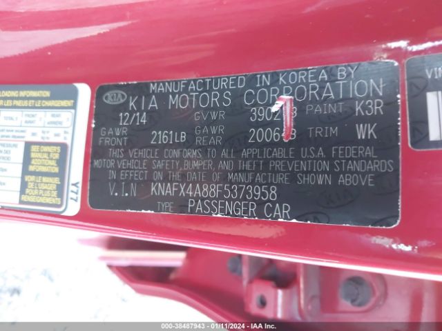 KNAFX4A88F5373958 KIA FORTE EX