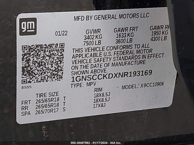 Chevrolet Suburban 2wd Lt 2022 1GNSCCKDXNR193169 Image 9