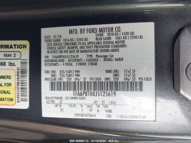 Ford Mustang Ecoboost 2018 1FA6P8THXJ5125619 Image 9