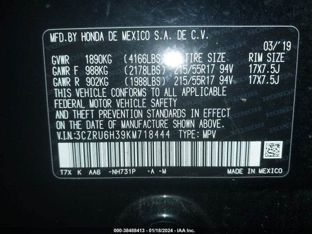 Honda HR-V LX 2019 3CZRU6H39KM718444 Image 9