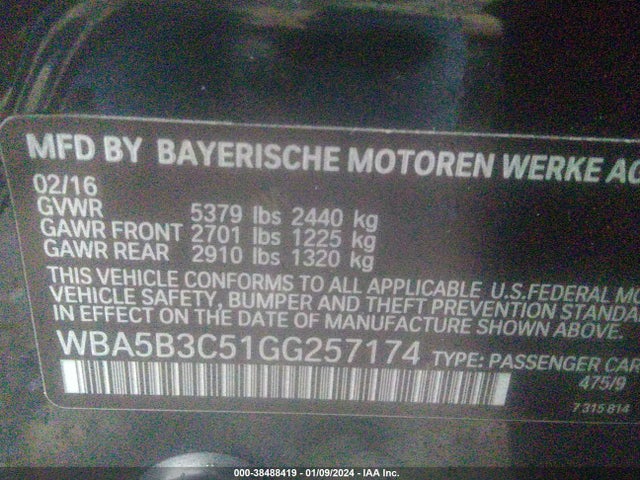 BMW 535i Xdrive 2016 WBA5B3C51GG257174 Image 9