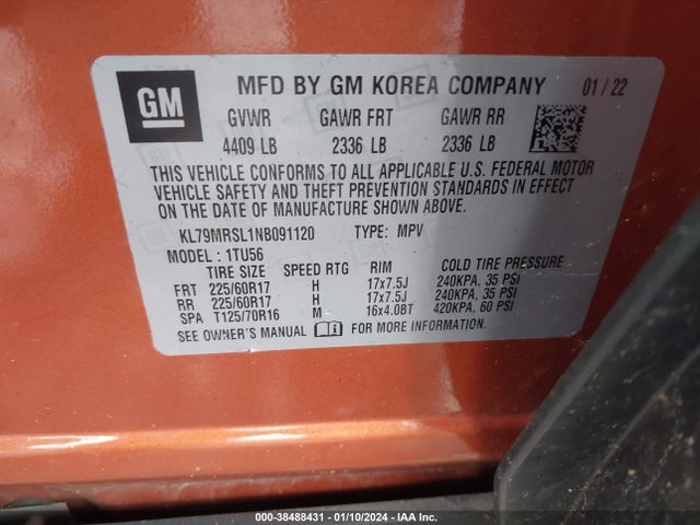 Chevrolet Trailblazer Awd Lt 2022 KL79MRSL1NB091120 Image 9