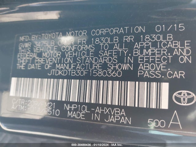 Toyota Prius C Two 2015 JTDKDTB30F1580360 Image 9