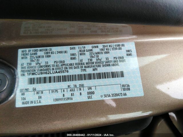 2020 FORD ESCAPE 1FMCU9H62LUA45576 Photo 8