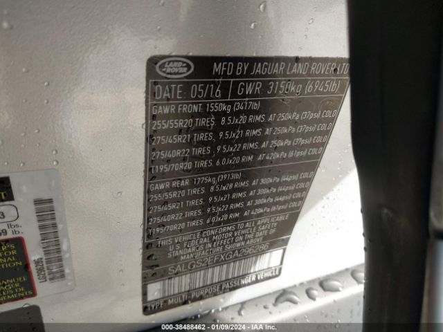 SALGS2EFXGA296286 Land Rover Range Rover 5.0l V8 Supercharged