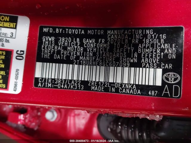 2T1BURHE8GC607099 Toyota Corolla Le Premium