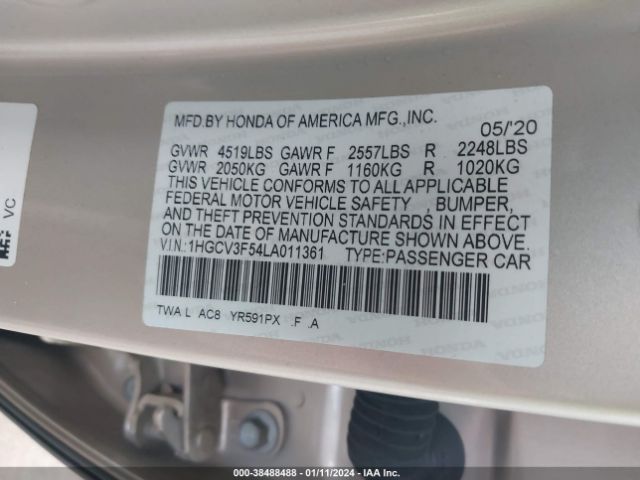 1HGCV3F54LA011361 Honda Accord Hybrid Ex-l
