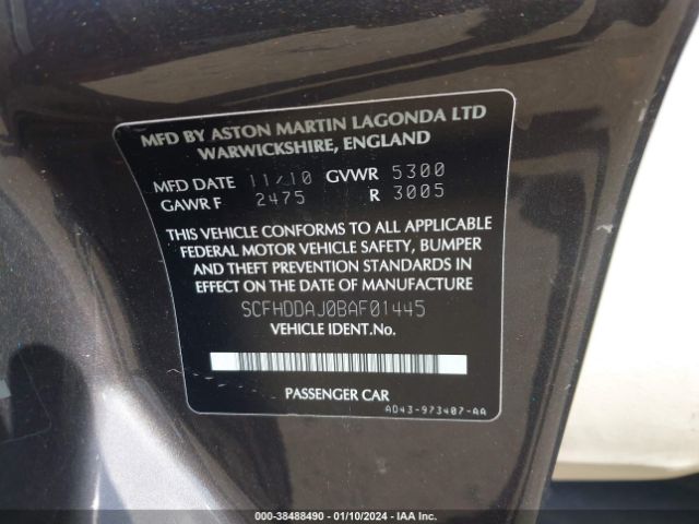 2011 ASTON MARTIN RAPIDE SCFHDDAJ0BAF01445 Photo 8