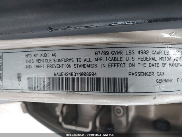 2000 AUDI A6 BASE (A5) VIN: WAUEH24B3YN008904