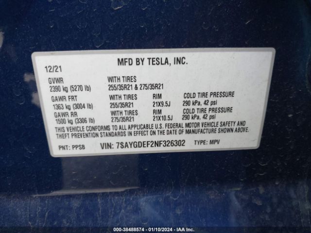 2022 TESLA MODEL Y 7SAYGDEF2NF326302 Photo 8