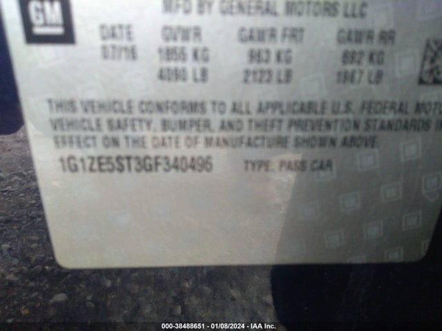 Chevrolet MALIBU 1LT 2016 1G1ZE5ST3GF340496 Image 9