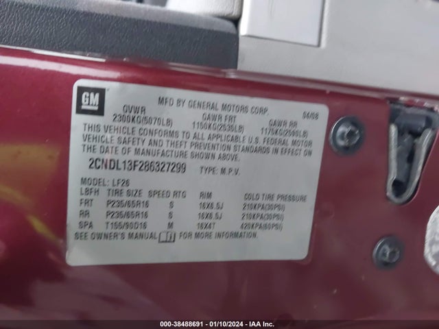 2008 CHEVROLET EQUINOX LS VIN: 2CNDL13F286327299