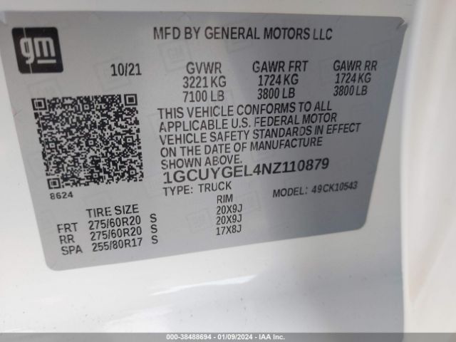 1GCUYGEL4NZ110879 Chevrolet Silverado 1500 Ltd 4wd  Short Bed Ltz