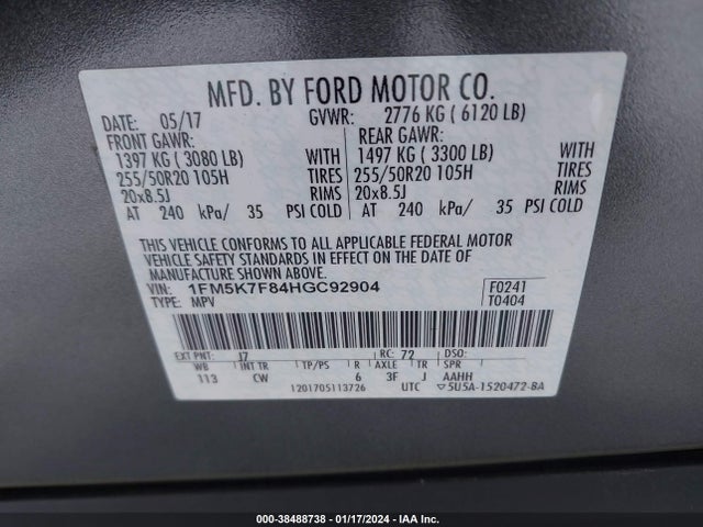 Ford Explorer Limited 2017 1FM5K7F84HGC92904 Image 9