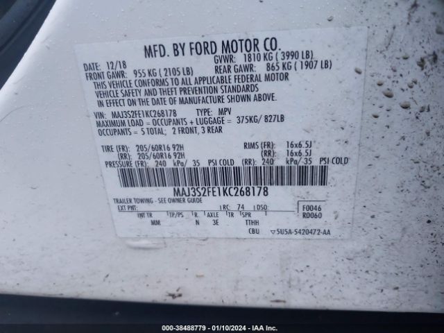 MAJ3S2FE1KC268178 Ford ECOSPORT S