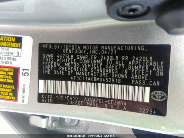 Toyota CAMRY LE 2021 4T1C11AK8MU452918 Image 9