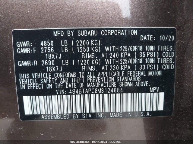 Subaru Outback Touring 2021 4S4BTAPC8M3124684 Image 9