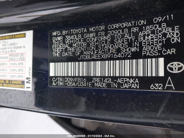 2011 Toyota Corolla Le მანქანა იყიდება აუქციონზე, vin: JTDBU4EEXB9164072, აუქციონის ნომერი: 38488869